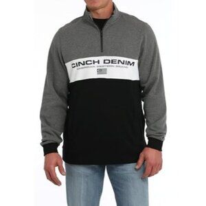 Cinch Men's Long Sleeve Logo Colorblock 1/4 Zip Pullover Sweatshirt Gray/Black